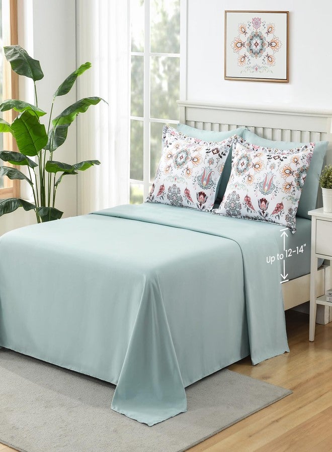 DHSFKBE Boho Comforter Set Queen - 7 Pieces Bed in a Bag Floral Design, Bohemian Comforter Set with Sheets, Soft Microfiber Complete Bedding Sets All Season (Light Green, Queen) - Image 5