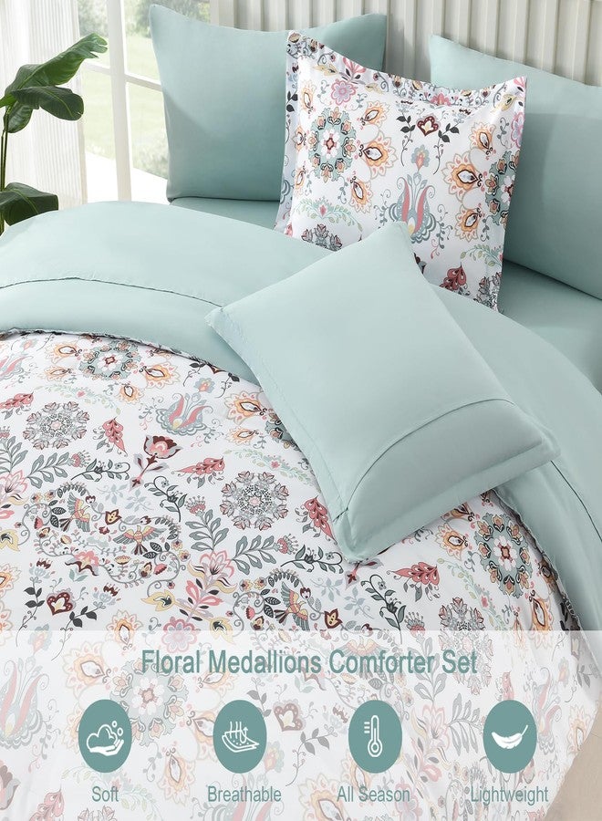 DHSFKBE Boho Comforter Set Queen - 7 Pieces Bed in a Bag Floral Design, Bohemian Comforter Set with Sheets, Soft Microfiber Complete Bedding Sets All Season (Light Green, Queen) - Image 4
