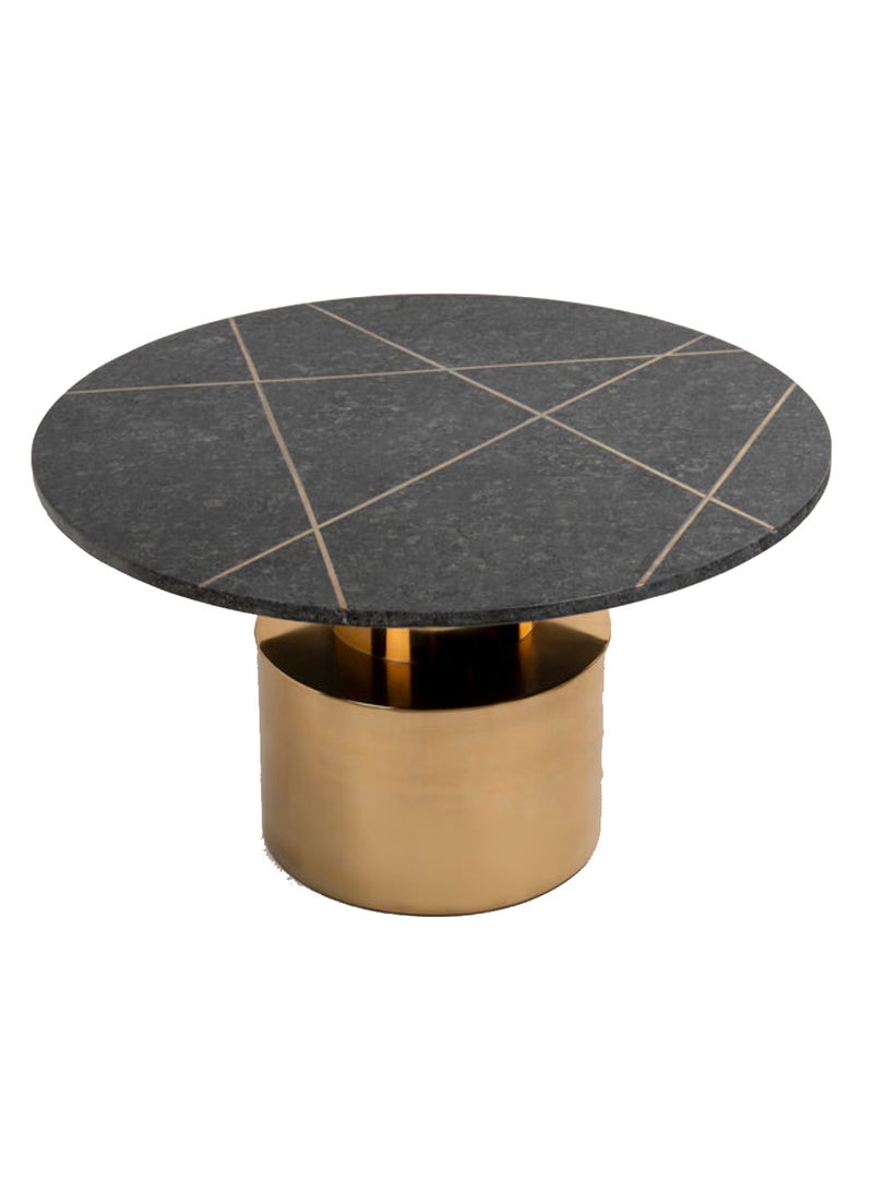 Round Marble Coffee Table With Steel , Inlay Brass Strip Black   77*77*43 cm - Image 1