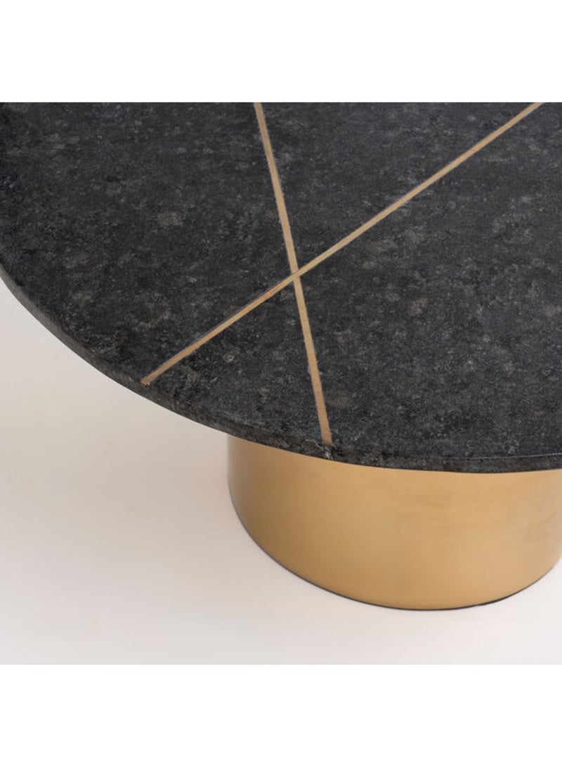 Round Marble Coffee Table With Steel , Inlay Brass Strip Black   77*77*43 cm - Image 4