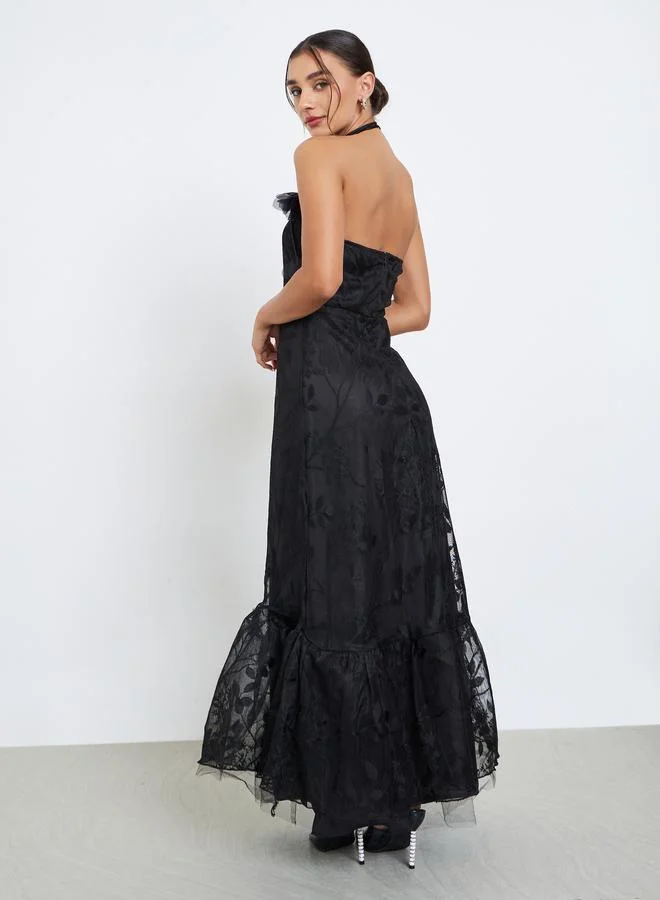 Styli Black Lace Maxi Evening Dress