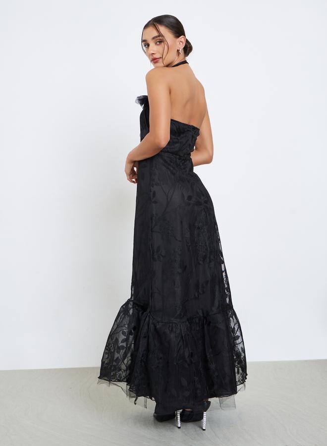 ستايلي فستان سهرة طويل بتفاصيل دانتيل - Image 5