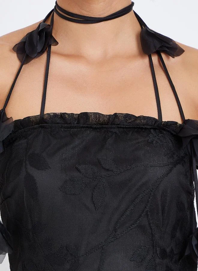Styli Black Lace Maxi Evening Dress