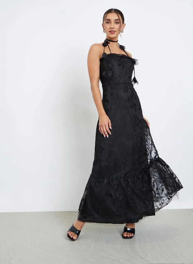 Styli Black Lace Maxi Evening Dress