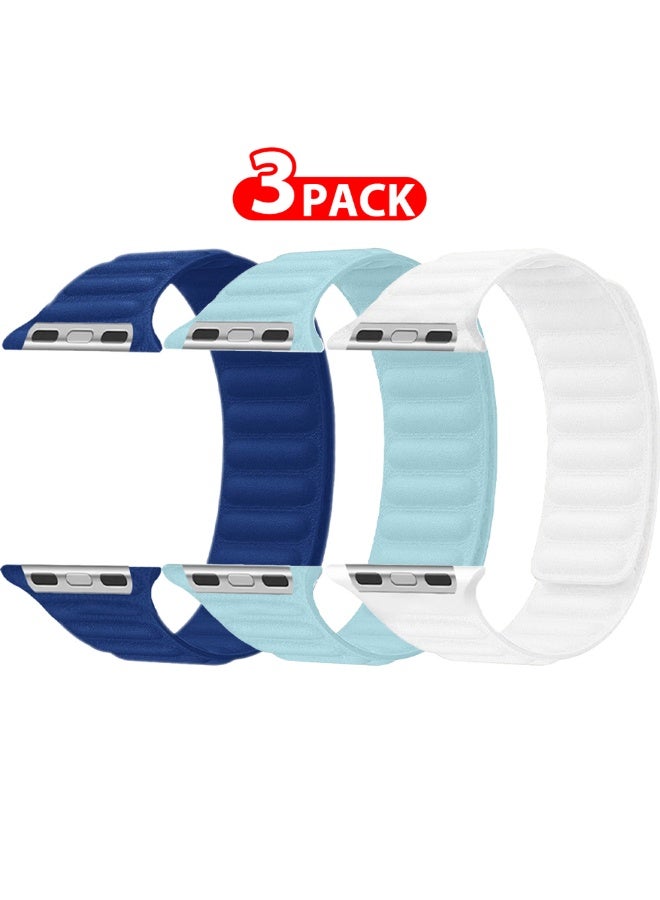 CATANES 3 Packs Replacement Band for Apple Watch Band 49mm 46mm 45mm 44mm -Leather Link Strap Magnetic Loop Adjustable Bracelet - Image 2
