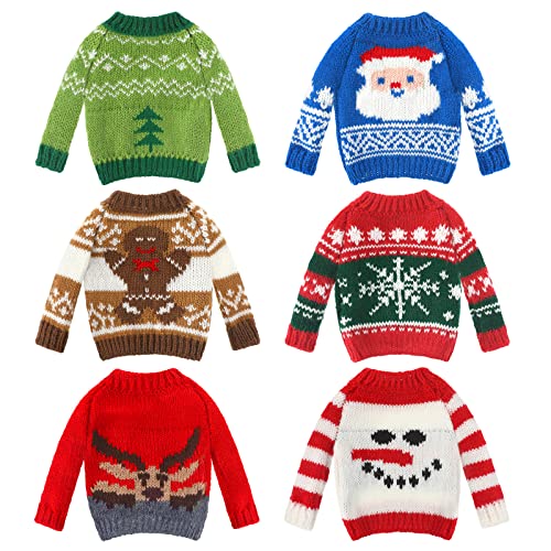 Zhanmai 6 Pcs Christmas Doll Clothes Accessories Sweater Set Winter Christmas Doll Outfits Snowflake Snowman Print Knitted Clothing for Decor - Image 1