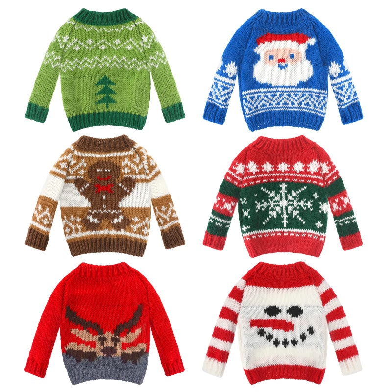 Zhanmai 6 Pcs Christmas Doll Clothes Accessories Sweater Set Winter Christmas Doll Outfits Snowflake Snowman Print Knitted Clothing for Decor - Image 2