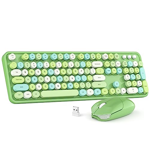 MOWUX Wireless Keyboard and Mouse Combo, MOWUX Colorful Computer Full Size 2.4G Plug and Play Wireless Typewriter Keyboard and Mouse Set for Windows, Computer, Desktop, PC, Notebook (Green Colorful) - Image 1