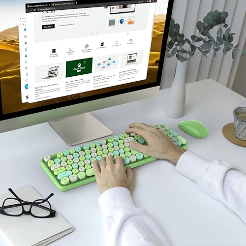 MOWUX Wireless Keyboard and Mouse Combo, MOWUX Colorful Computer Full Size 2.4G Plug and Play Wireless Typewriter Keyboard and Mouse Set for Windows, Computer, Desktop, PC, Notebook (Green Colorful) - Image 3