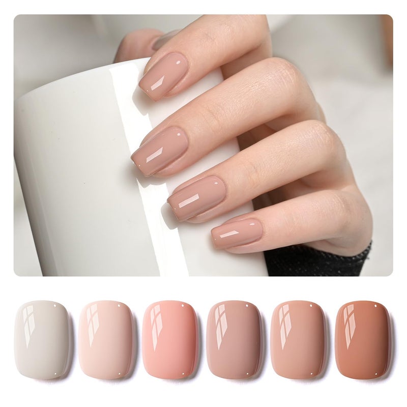 GAOY Nude Pink Gel Nail Polish Set, 6 Neutral Colors Beige Skin Tone Soak Off UV Light Cure Gel Polish Kit for Salon and Nail Art DIY at Home - Image 1