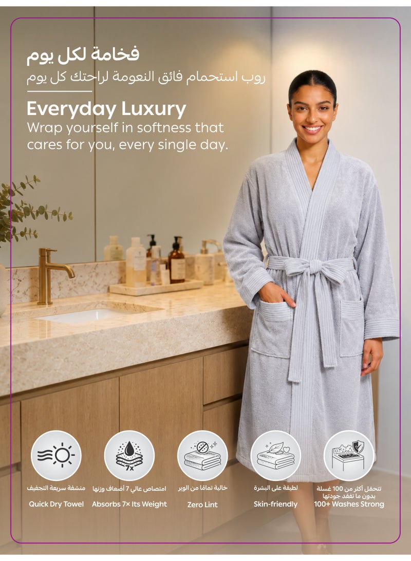 Donetella 1-Pcs Unisex  Bathrobe  XL Size - Kimono Collar, Highly Absorbent, Quick Dry, Soft Spa Robe with Belt & Pockets - Microfiber 330 GSM, Everyday Use - Image 3