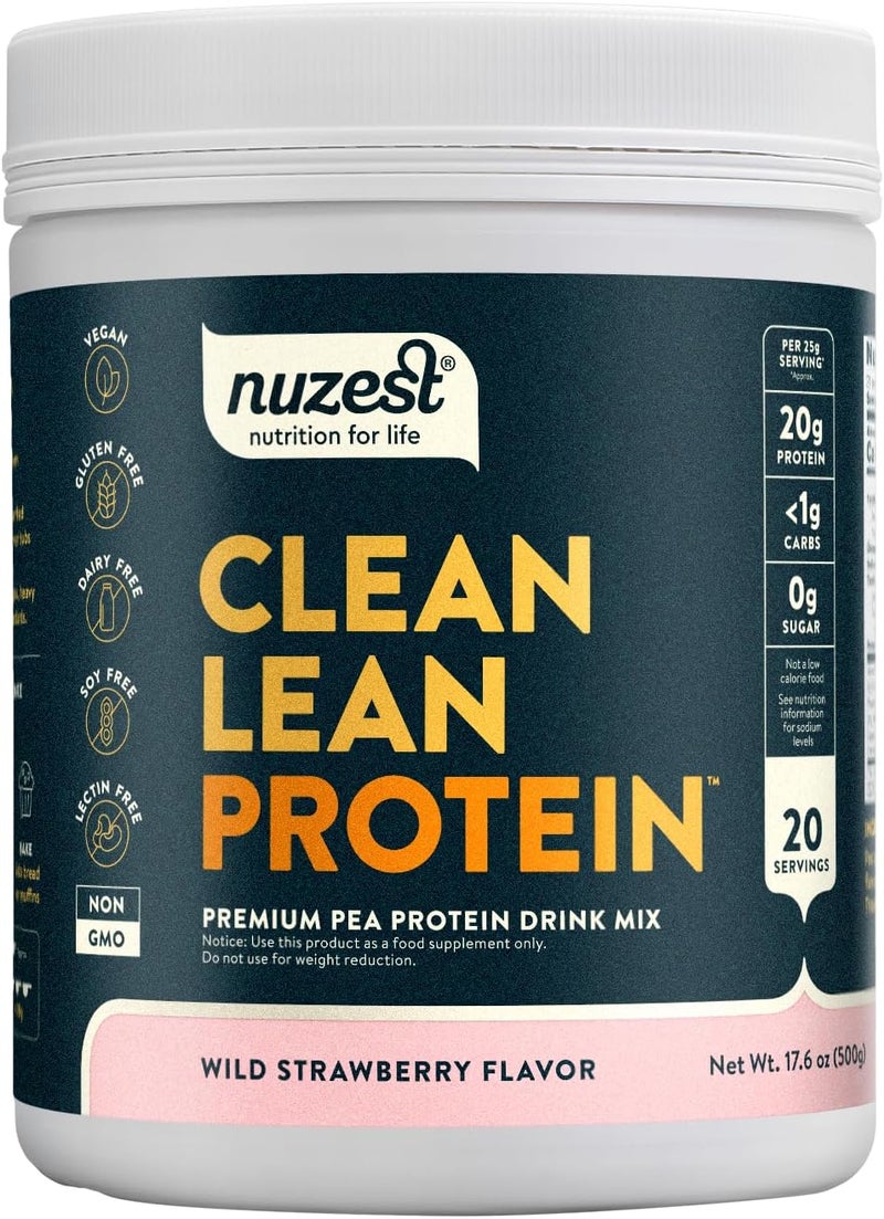 Nuzest  Vegan Pea Protein Powder  Clean Lean Protein Premium Plant Based Protein Powder Dairy Free Gluten Free GMO Free Protein Shake 11 Pound Pack of 1 Wild Strawberry - Image 1