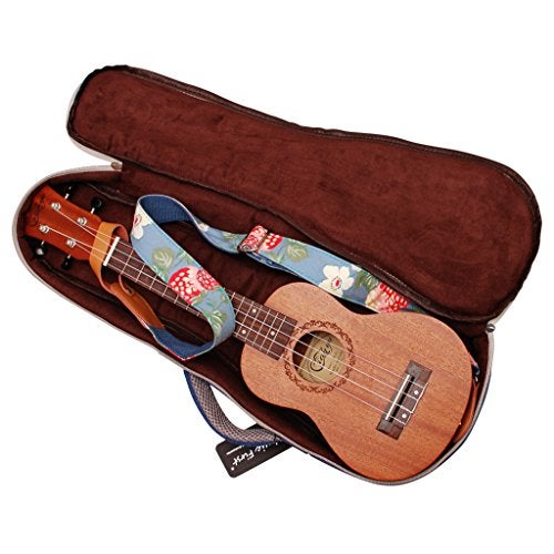MUSIC FIRST® Canvas 21" Soprano Vintage style “Strawberry Flowers”, Ukulele Bag Ukulele Case Ukulele Cover, New Arrial, Original Design (21 inch Soprano, Strawberry Flowers) - Image 2