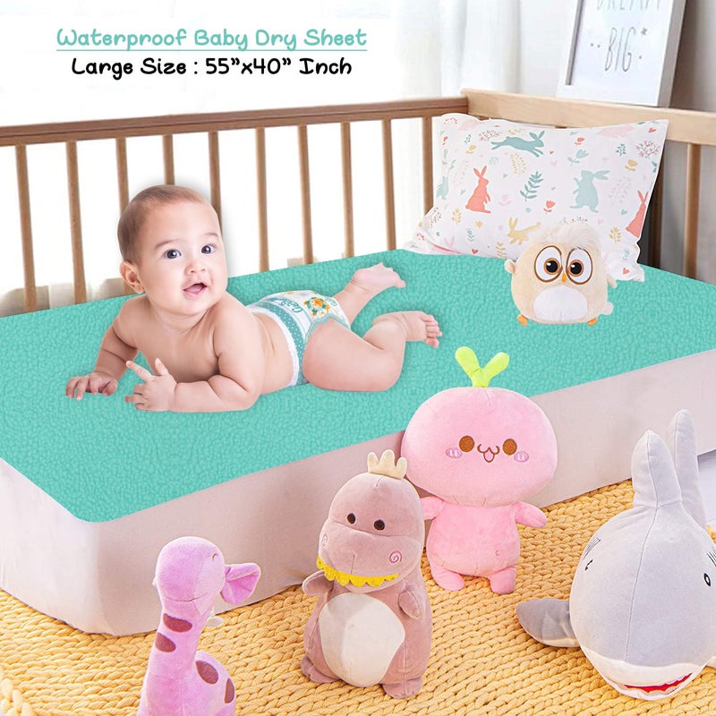 Dream King Waterproof Quick Dry Sheet for Baby| Bed Pad Anti-Piling Fleece Extra Absorbent Washable Matress Protector| Baby Bed Protector - Size Single Bed 220X140 Cm (Sea Green) - Image 2