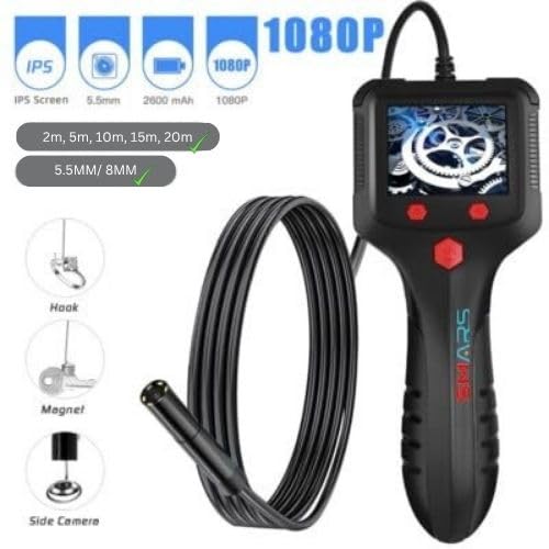 Smars Industrial Endoscope Boroscope Camera HD 1080P Resolution with Hand-held Display | 8mm Lens & 8LED | 20 mtr Borescope Length Flexible IP68 Waterproof Camera for Sewer Inspection - Image 2