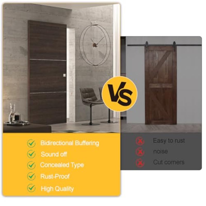 48" Heavy Duty Concealed Sliding Barn Door Hardware and Track, Floating Door System, Floating Wall Mount, Soft Closing, Quietly and Smoothly, Easy to Install - Image 5