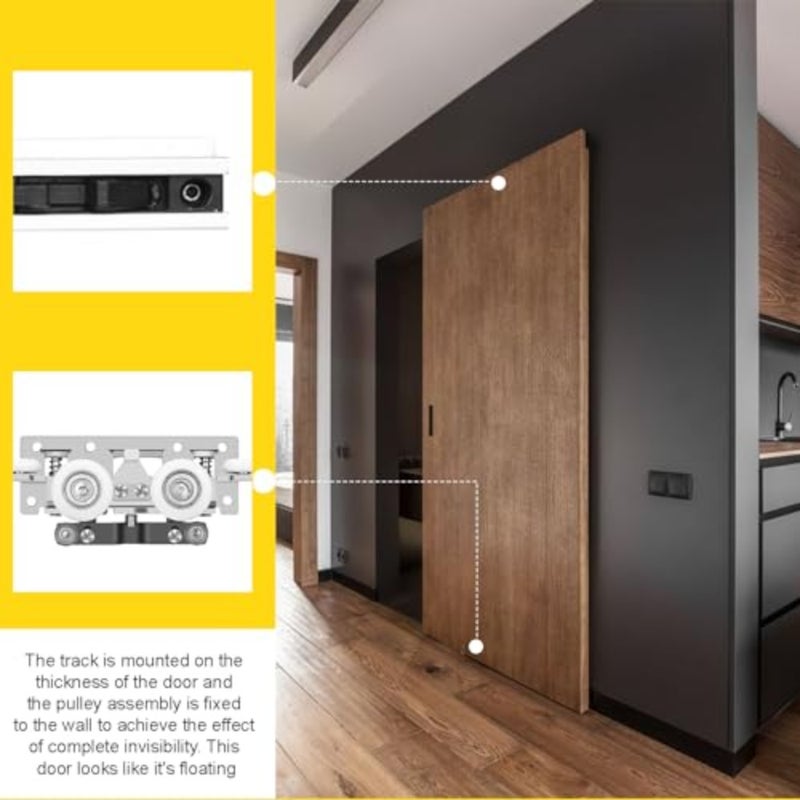 48" Heavy Duty Concealed Sliding Barn Door Hardware and Track, Floating Door System, Floating Wall Mount, Soft Closing, Quietly and Smoothly, Easy to Install - Image 2