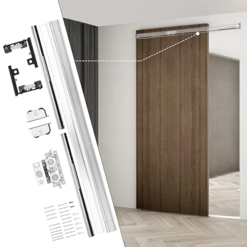48" Heavy Duty Concealed Sliding Barn Door Hardware and Track, Floating Door System, Floating Wall Mount, Soft Closing, Quietly and Smoothly, Easy to Install - Image 1