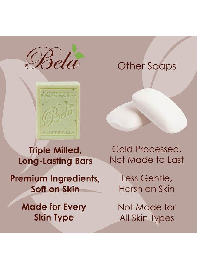 BELA Pure Natural Soaps Triple French Milled Moisturizing Natural Soap Bars - Sandalwood - Made in Australia - Holiday Gifts for Him/Her- 6 pack (3.5 oz each) - Image 4