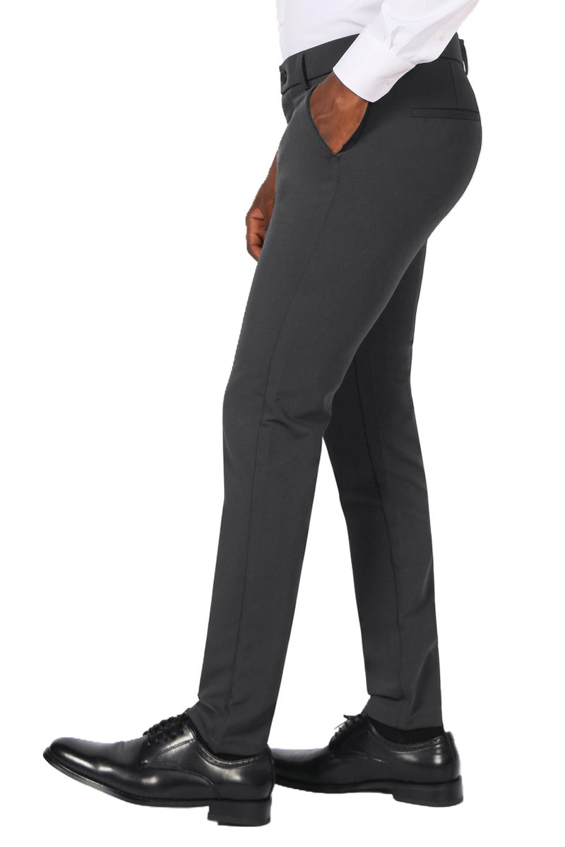 Plaid&Plain Men's Stretch Dress Pants Slim Fit Skinny Suit Pants 7101 Charcoal 32W30L - Image 4