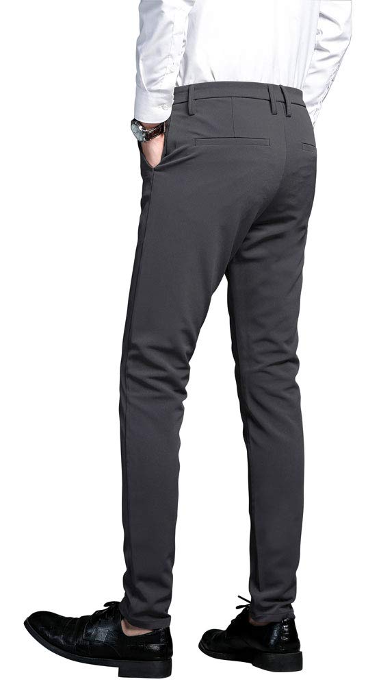Plaid&Plain Men's Stretch Dress Pants Slim Fit Skinny Suit Pants 7101 Charcoal 32W30L - Image 2