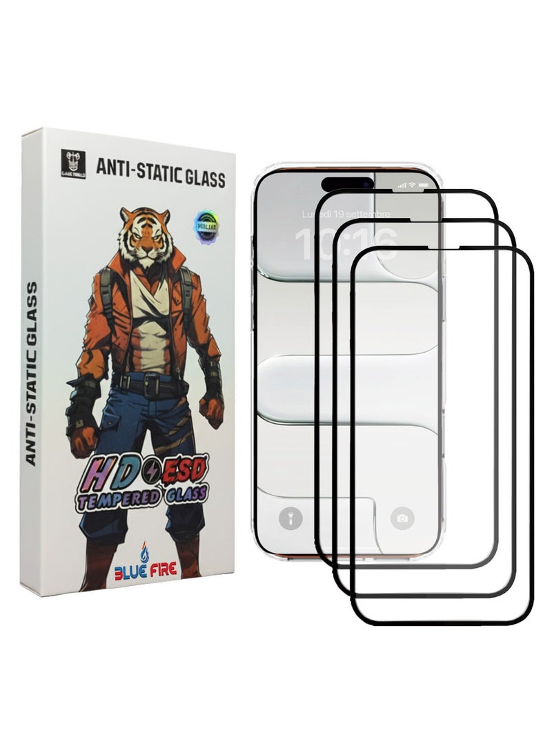 بلو فاير عبوة من 3 واقيات شاشة زجاج مقوى عالي الدقة لهاتف iPhone 17 Air – صلابة 9H، مضاد للكهرباء الساكنة، مقاوم للخدوش والبصمات، شفاف للغاية، تركيب بدون فقاعات