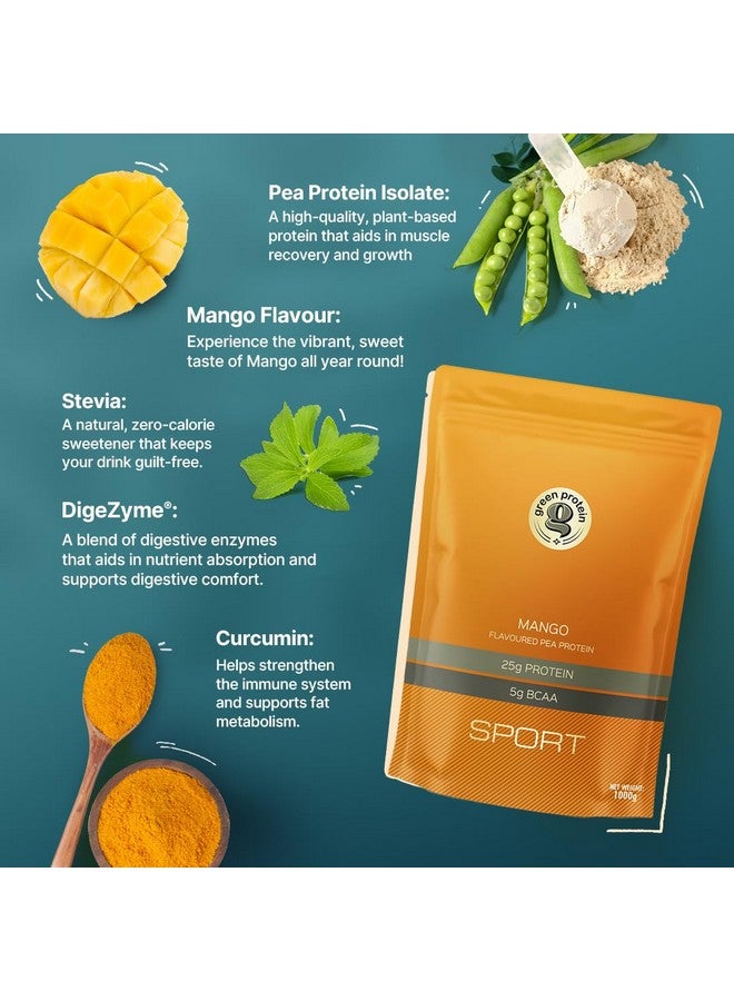 GREEN PROTEIN بروتين أخضر رياضي نباتي معزول من بروتين البازلاء، 25 جرام بروتين، 5 جرام BCAA لكل حصة، بدون سكر مضاف | خالي من الصويا، خالي من الألبان، خالي من الجلوتين، خالي من مسببات الحساسية، نكهة مانجو، كيس قائم (1 كجم) - Image 3