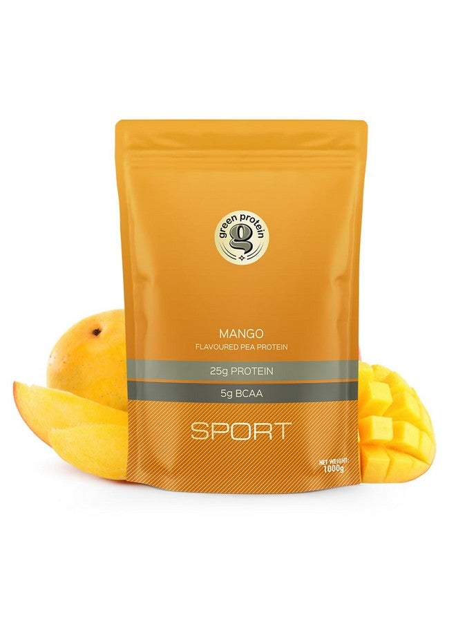 GREEN PROTEIN بروتين أخضر رياضي نباتي معزول من بروتين البازلاء، 25 جرام بروتين، 5 جرام BCAA لكل حصة، بدون سكر مضاف | خالي من الصويا، خالي من الألبان، خالي من الجلوتين، خالي من مسببات الحساسية، نكهة مانجو، كيس قائم (1 كجم) - Image 1