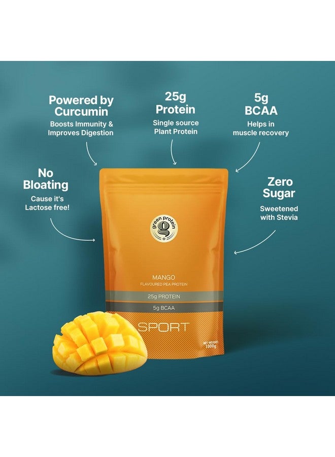 GREEN PROTEIN بروتين أخضر رياضي نباتي معزول من بروتين البازلاء، 25 جرام بروتين، 5 جرام BCAA لكل حصة، بدون سكر مضاف | خالي من الصويا، خالي من الألبان، خالي من الجلوتين، خالي من مسببات الحساسية، نكهة مانجو، كيس قائم (1 كجم) - Image 2