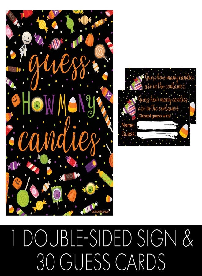 دسكتيكتفز لعبة تخمين عدد الحلوى في حفلة الهالوين - لعبة تخمين عدد الحلوى في البرطمان للأطفال، حفلة خدعة أم حلوى، مهرجان الخريف، نشاط صفي، أو مسابقة مكتبية (لوحة واحدة مع 30 بطاقة) - Image 3
