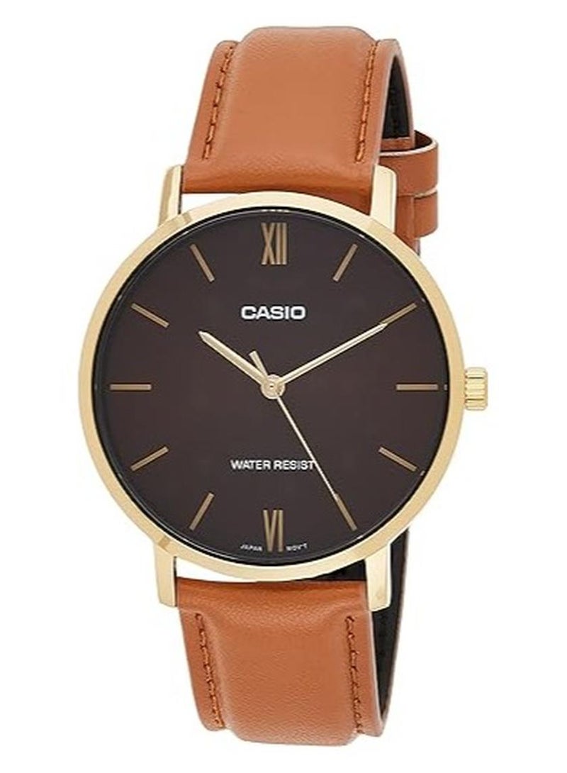 CASIO Men's Leather Analog Wrist Watch MTP-VT01GL-5BUDF - 40 mm - Brown - Image 1