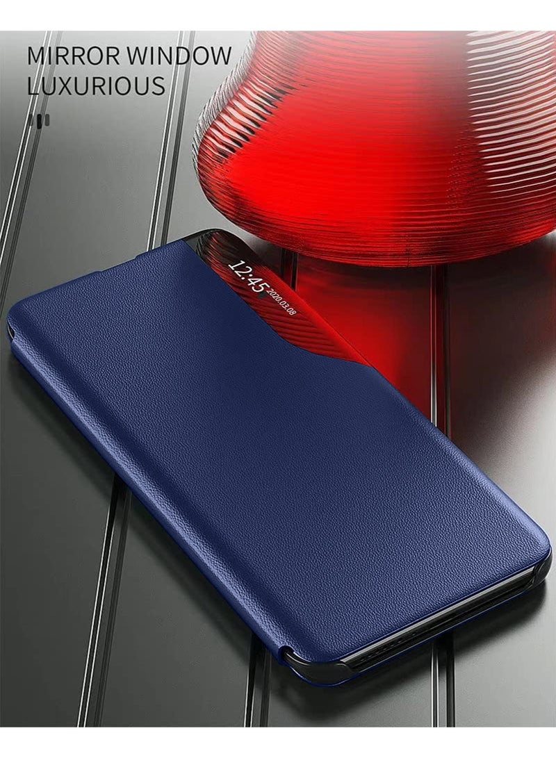 Wtech Smart Mirror Window Flip Phone Case Auto Sleep Wake Case Cover For Honor X7b 4G 2023 Navy Blue - Image 2