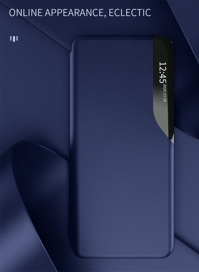 Wtech Smart Mirror Window Flip Phone Case Auto Sleep Wake Case Cover For Honor X7b 4G 2023 Navy Blue - Image 4