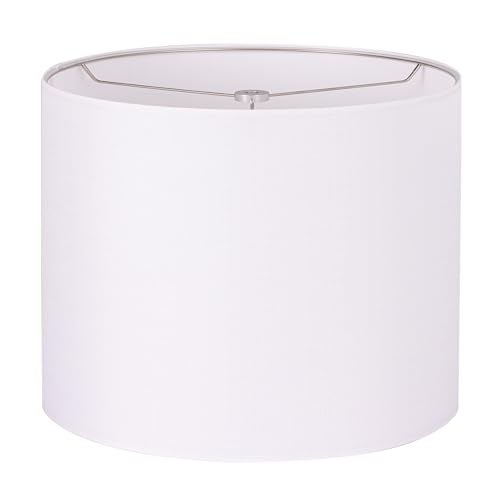 Wellmet 16"x16"x12" Assembly Required Lampshade for Table Lamp, Bedside Lamp, Floor Lamp, Fabric Drum Lampshade Classic Modern Style, Spider Fitter, White - Image 1