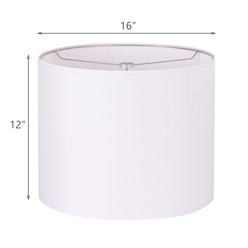 Wellmet 16"x16"x12" Assembly Required Lampshade for Table Lamp, Bedside Lamp, Floor Lamp, Fabric Drum Lampshade Classic Modern Style, Spider Fitter, White - Image 2