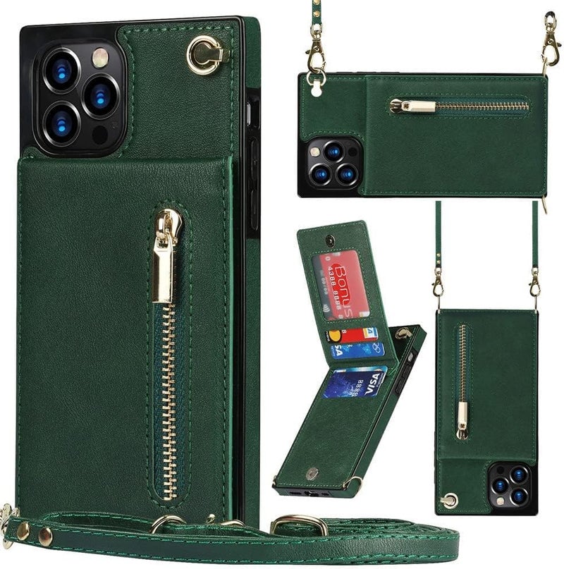 cheekyglo Casetic Crossbody Wallet for iPhone Case-Credit Card Holder, Multifunctional Leather Crossbody Phone Case, for iPhone 11/12/13/14 pro/promax (Green,for iPhone 14) - Image 1