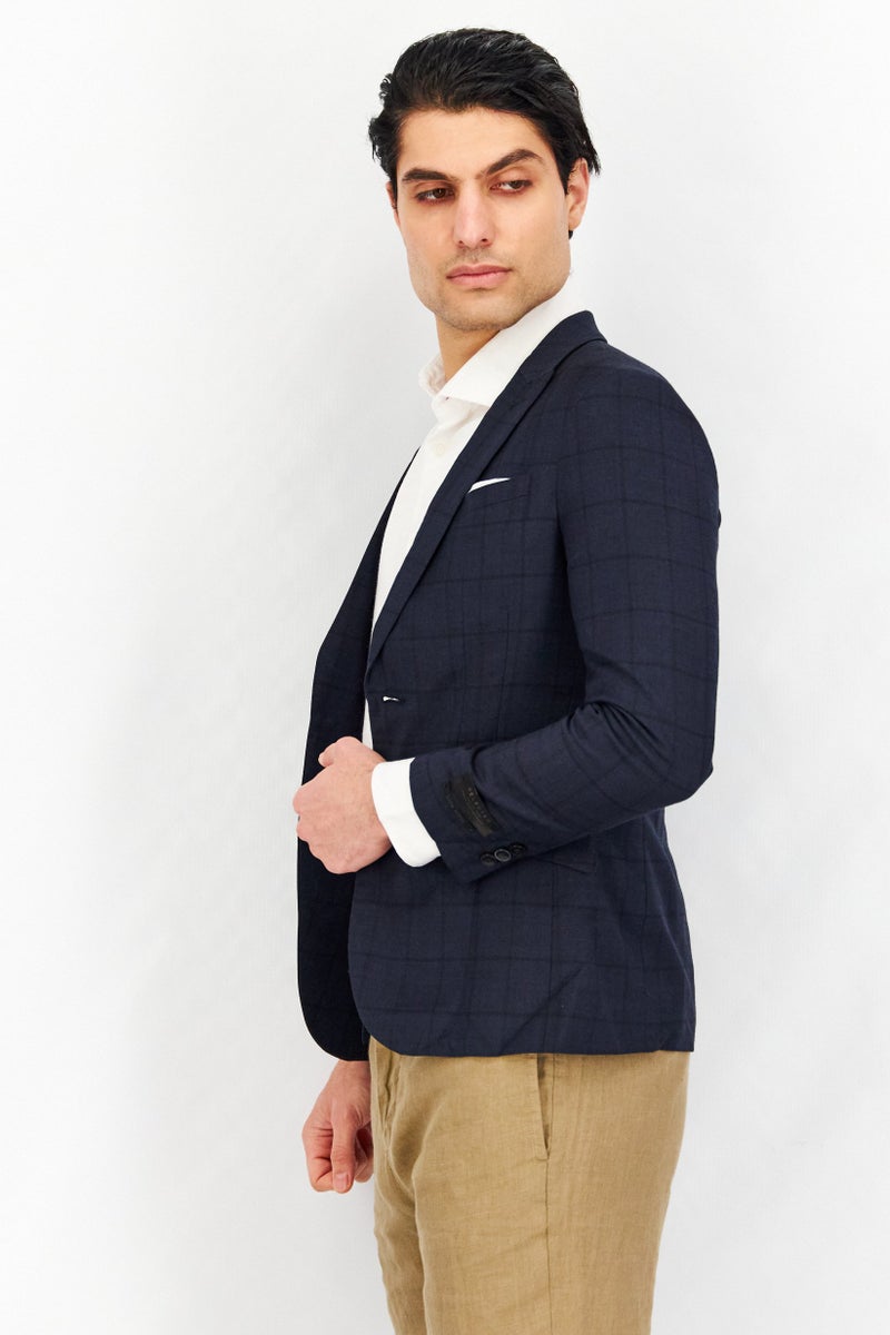 SELECTED Men Regular Fit Plaid Casual Blazer, Navy - Image 3