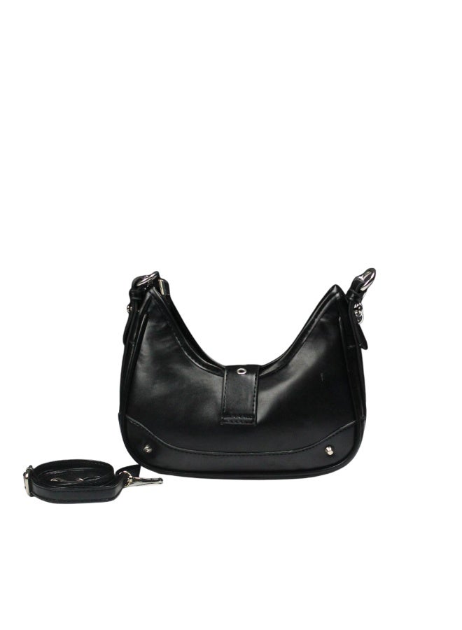 Stylish and trendy women's handbag with a “Baguette” design -black - Image 4