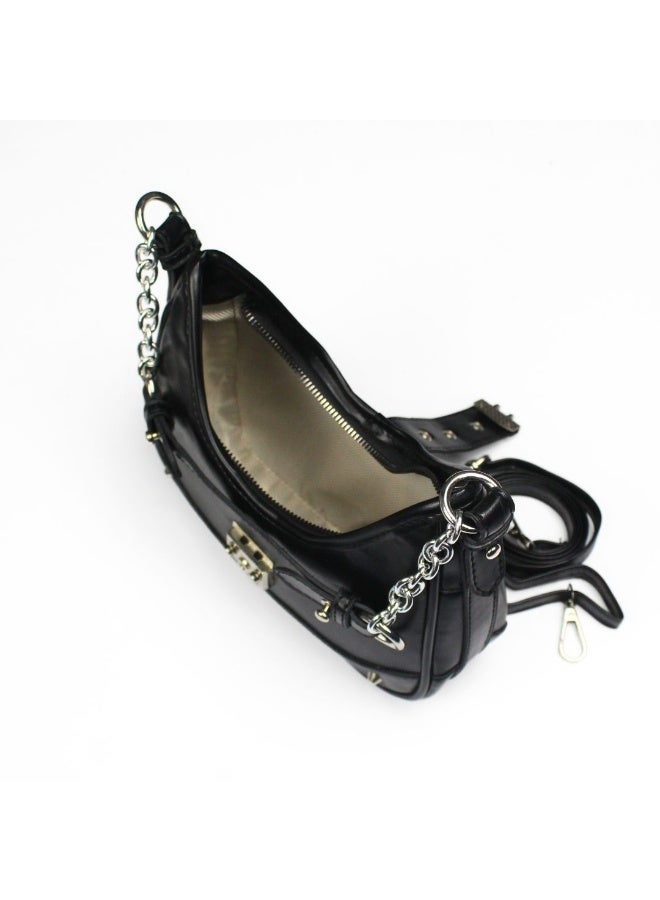 Stylish and trendy women's handbag with a “Baguette” design -black - Image 2