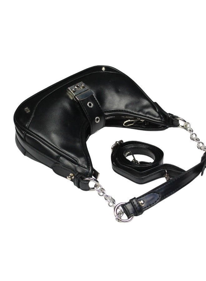 Stylish and trendy women's handbag with a “Baguette” design -black - Image 3