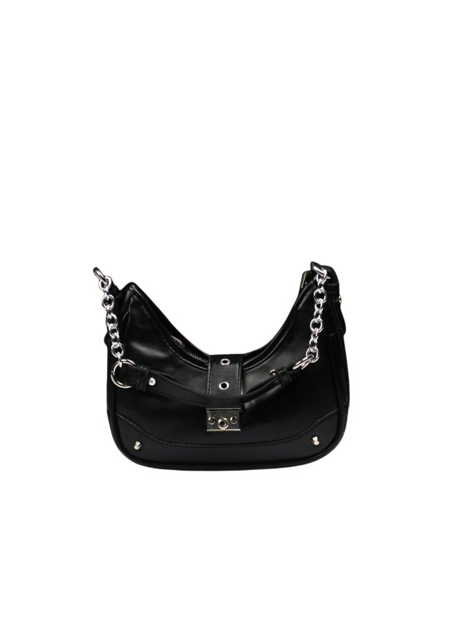 Stylish and trendy women's handbag with a “Baguette” design -black - Image 5
