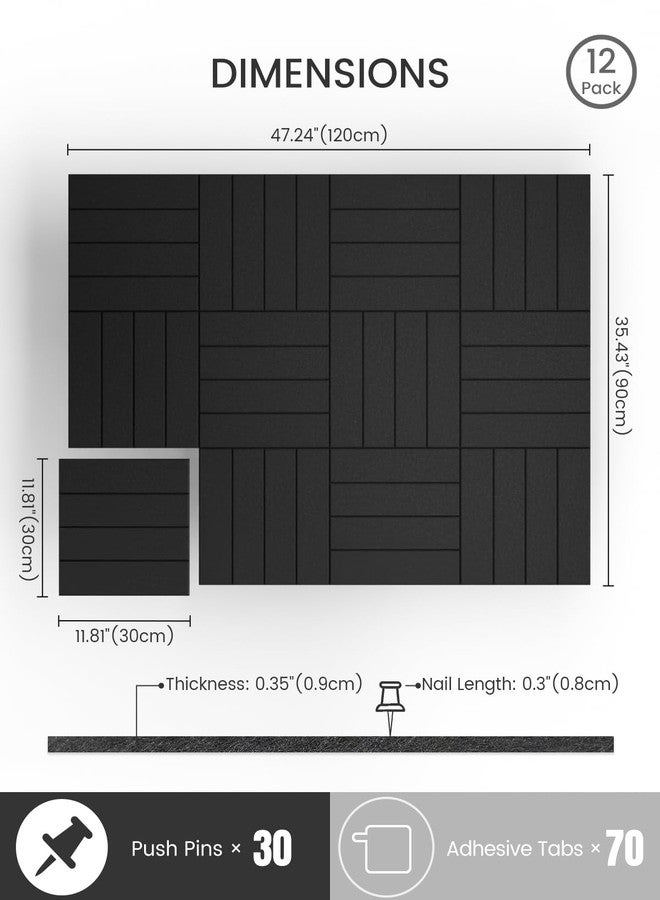 Bumusty Large Cork Board Alternative-47 x35 Felt Bulletin Board Tiles, with 30 Pushpins, 70 Adhesive Tabs, 12-Pack Slat Wall Paneling, Cork Boards for Office Push Pin Board Felt Board-Black - Image 3