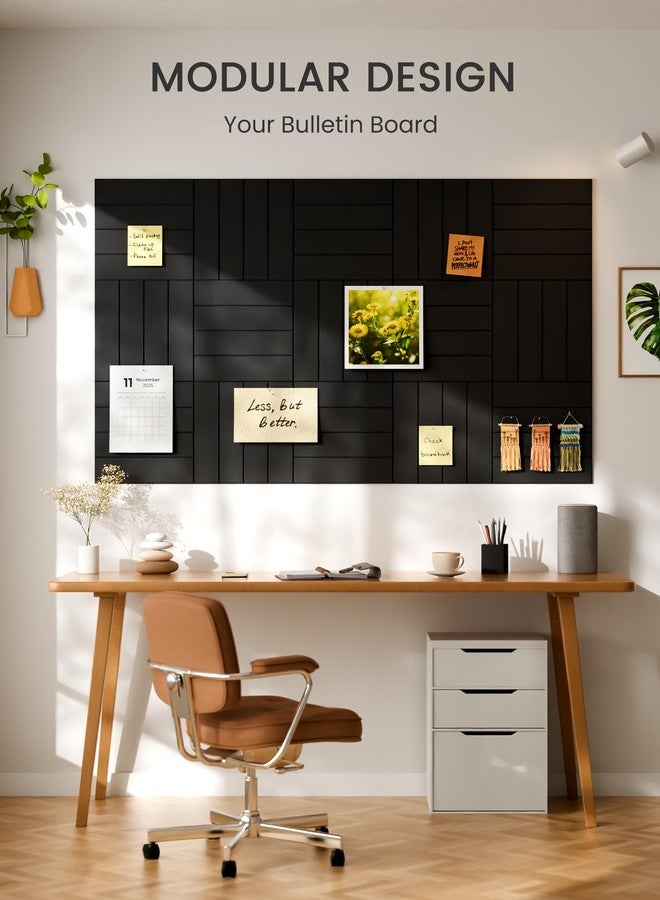 Bumusty Large Cork Board Alternative-47 x35 Felt Bulletin Board Tiles, with 30 Pushpins, 70 Adhesive Tabs, 12-Pack Slat Wall Paneling, Cork Boards for Office Push Pin Board Felt Board-Black - Image 2
