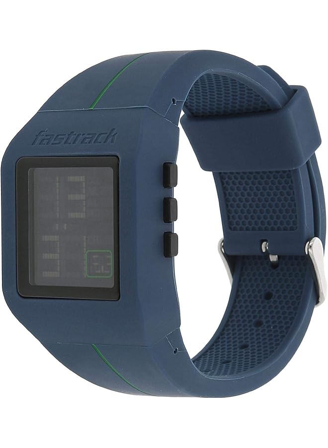 فاستراك 38010Pp02 ساعة رقمية للرجال مقاومة للماء حتى 30 مترًا بمينا أسود وسوار من السيليكون باللون الأزرق - Image 2