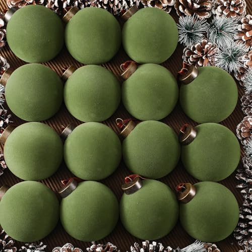 Liliful 15 Pcs Velvet Christmas Balls Bulk Flocked Christmas Tree Ball Ornaments Plastic Xmas Decorative Hanging Ornaments(Green,3.15 Inch) - Image 1