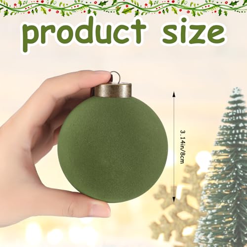 Liliful 15 Pcs Velvet Christmas Balls Bulk Flocked Christmas Tree Ball Ornaments Plastic Xmas Decorative Hanging Ornaments(Green,3.15 Inch) - Image 2