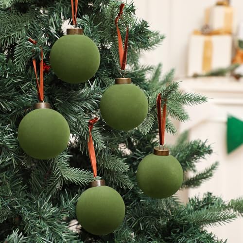 Liliful 15 Pcs Velvet Christmas Balls Bulk Flocked Christmas Tree Ball Ornaments Plastic Xmas Decorative Hanging Ornaments(Green,3.15 Inch) - Image 5
