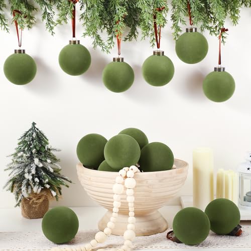 Liliful 15 Pcs Velvet Christmas Balls Bulk Flocked Christmas Tree Ball Ornaments Plastic Xmas Decorative Hanging Ornaments(Green,3.15 Inch) - Image 3