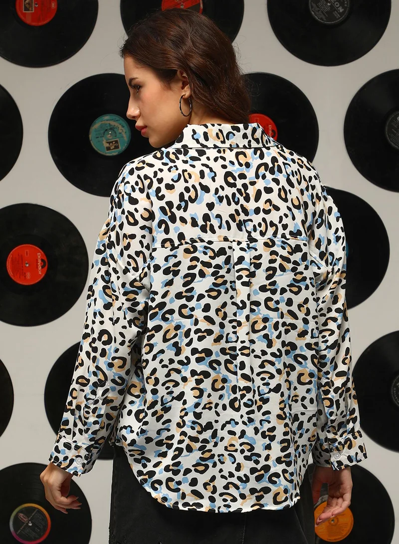 كامبوس سوترا Women's Ivory White Leopard Oversized Shirt