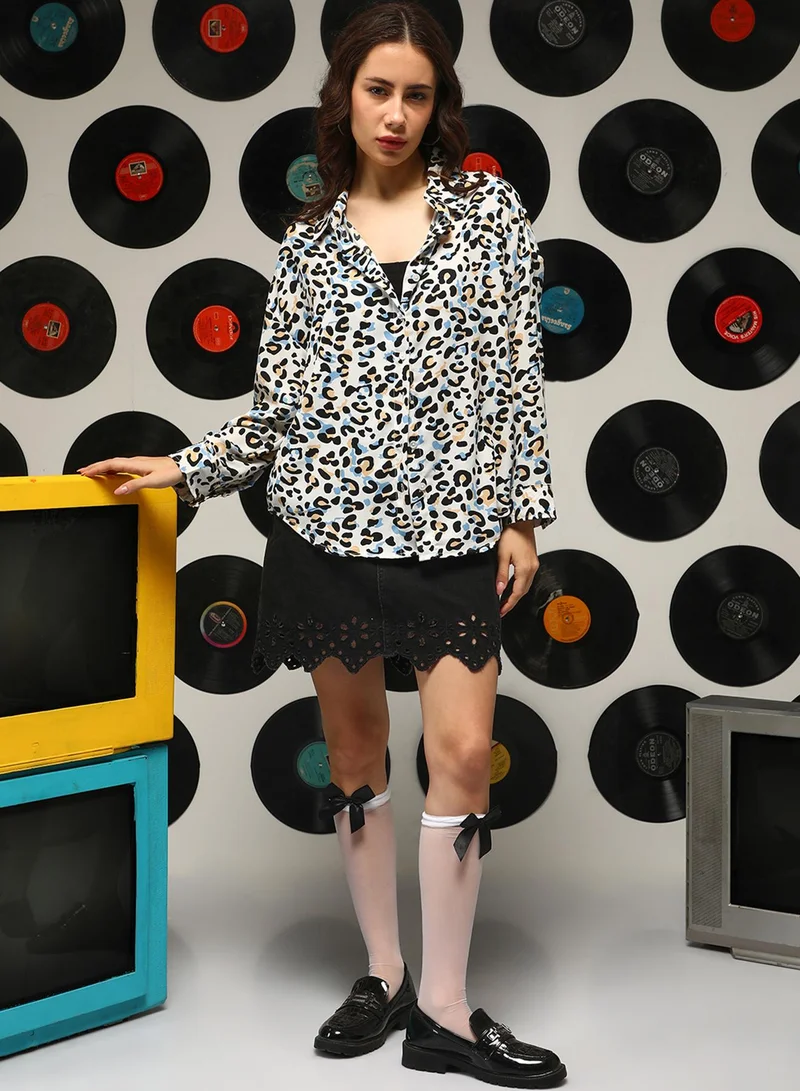 كامبوس سوترا Women's Ivory White Leopard Oversized Shirt